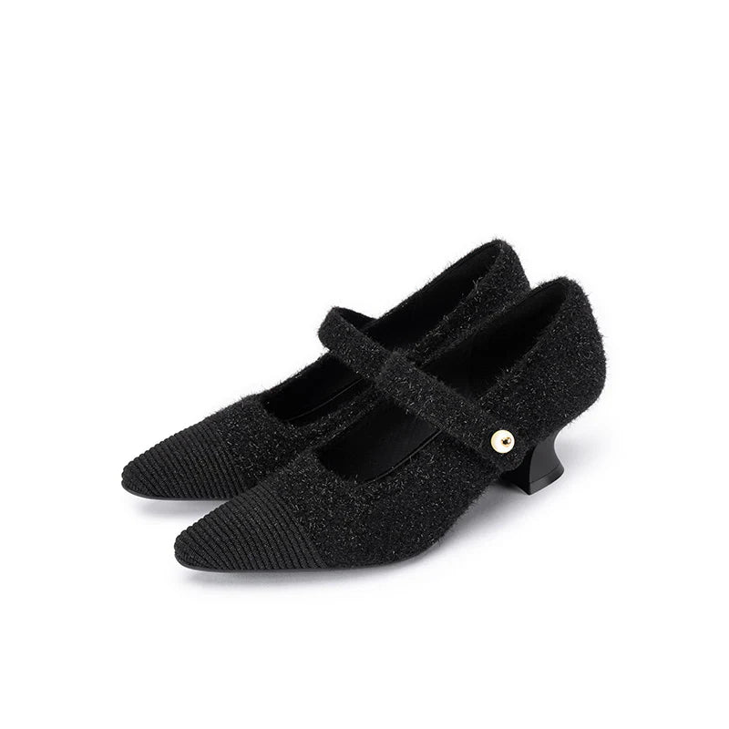 Vintage Pearl Strap Mary Jane Heels - Black