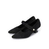 Vintage Pearl Strap Mary Jane Heels - Black