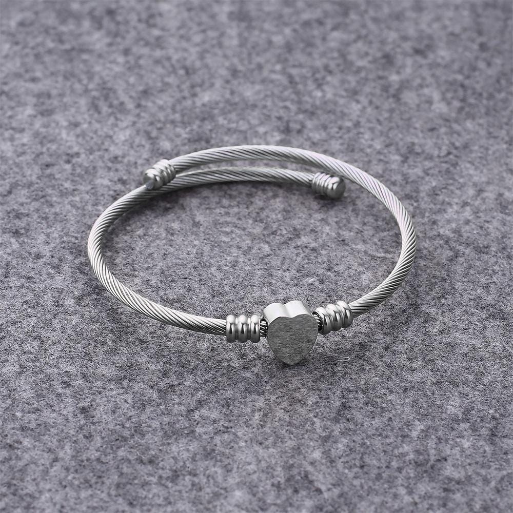 Bullion Gold Heart Motif Charmed Stretched Spiral Coil Bangle White Gold Layered