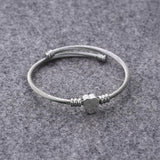 Bullion Gold Heart Motif Charmed Stretched Spiral Coil Bangle White Gold Layered