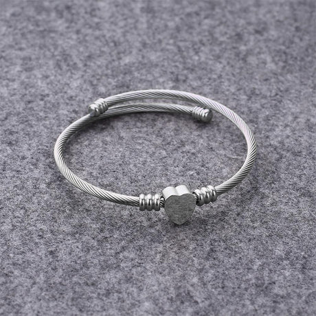 Bullion Gold Heart Motif Charmed Stretched Spiral Coil Bangle White Gold Layered