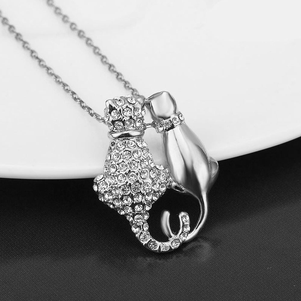 Boxed Feline On! Necklace and Ring Set Embellished with SWAROVSKI® Crystals In White Gold