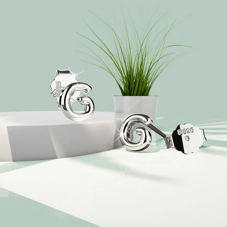 Solid 925 Sterling Silver Initial Alphabet Personalised Stud Earrings