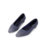 Rhinestone Gradient Knit Pointed Toe Wedge Flats - Navy