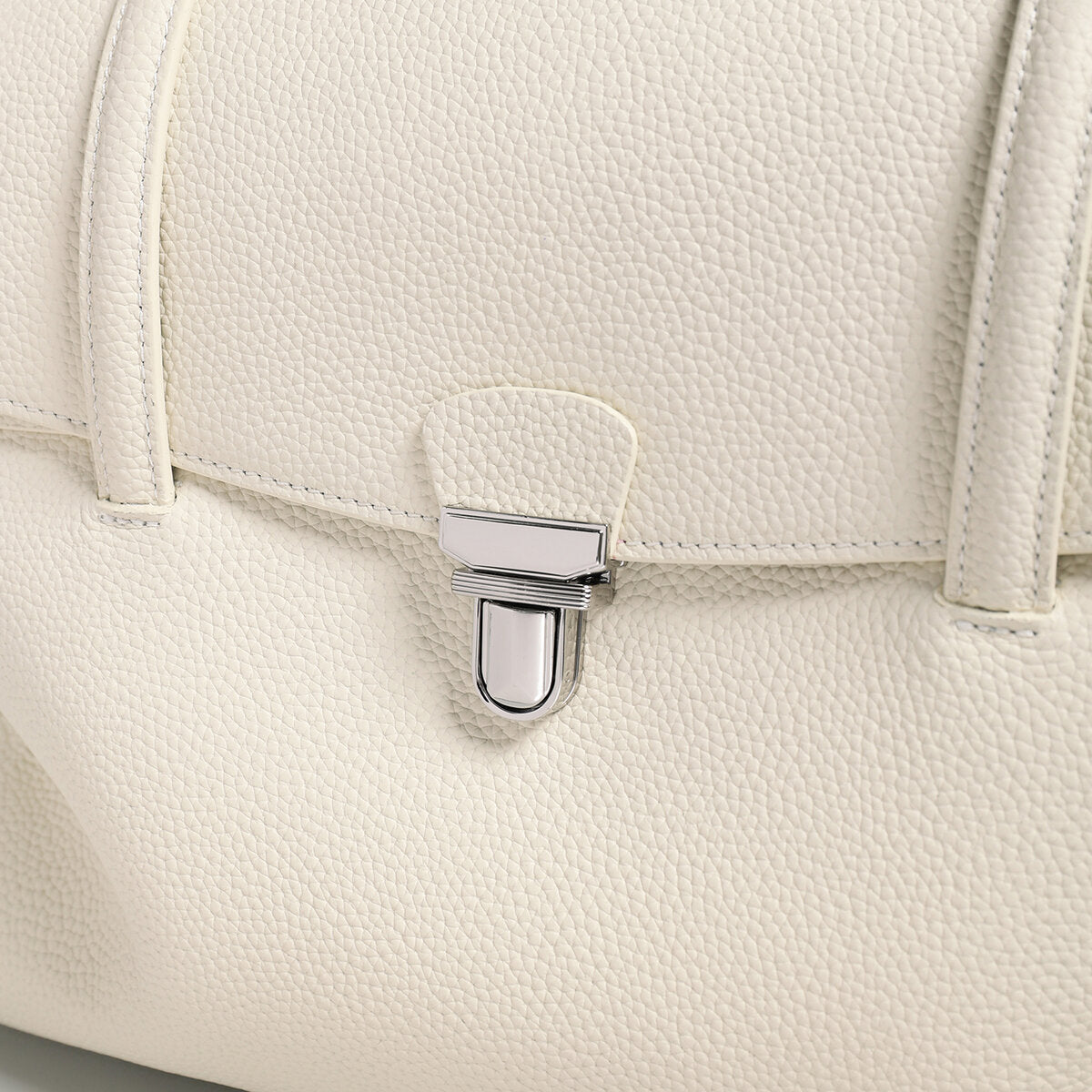Pebbled Leather Turn-Lock Shoulder Tote Bag - Ivory