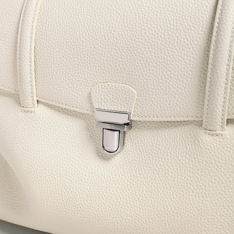 Pebbled Leather Turn-Lock Shoulder Tote Bag - Ivory