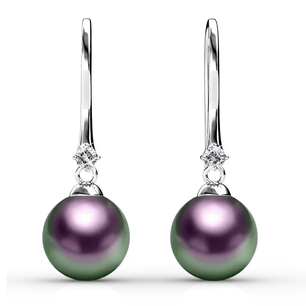 Krystal Couture Magnificent Pearl Hook Earrings Embellished with Swarovski Crystal Iridescent Purple Pearls