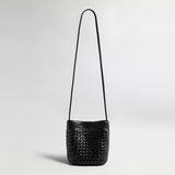 Hand-Woven Lambskin Bucket Bag - Black