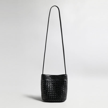 Hand-Woven Lambskin Bucket Bag - Black