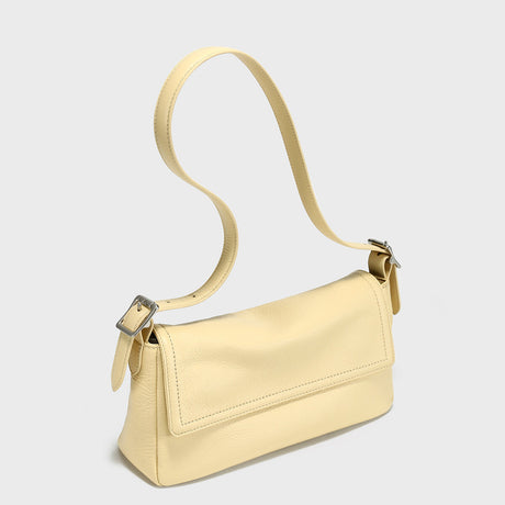 Premium Calfskin Leather Baguette Shoulder Bag - Yellow