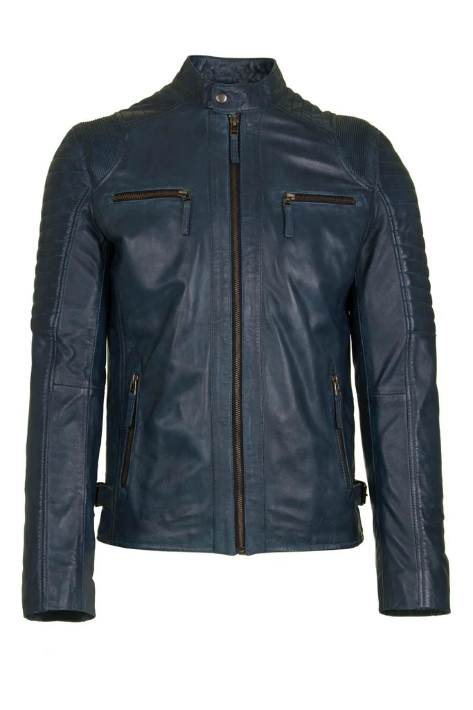 Mens Navy Leather Jacket