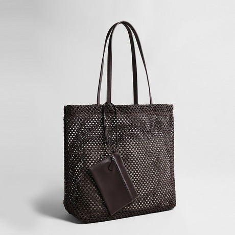 Handwoven Straw Mesh Market Tote - Chocolate
