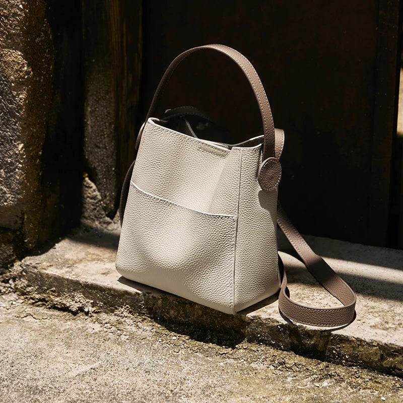 Nalandu Pebbled Leather Bucket Bag - Ivory