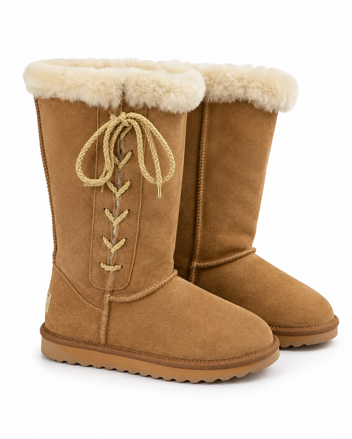 Australian Leather Ugg Tall Fur Cuff Lace Up - Chestnut - AU6