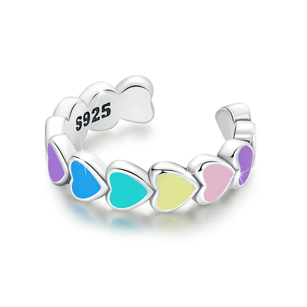 Solid 925 Signature Silver Rainbow Heart Open Cut Ear Cuff