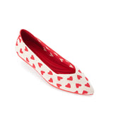 Heart Print Pointed Toe Comfortable Flats - Red