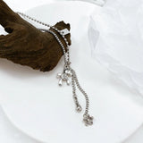 Bullion Gold Petite Pony and Flower Long Chain Necklace in White Gold