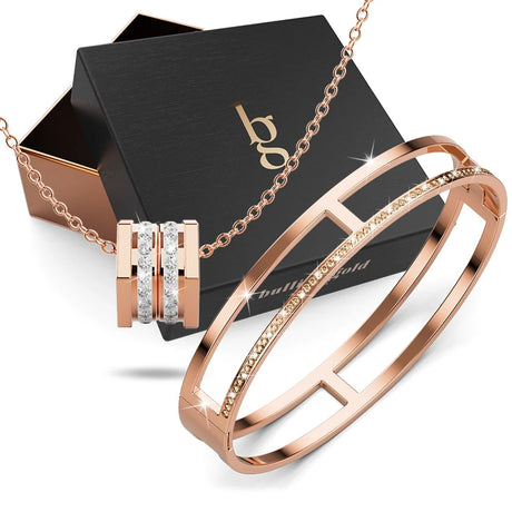 Boxed Carrie Glitz Bangle and Necklace Set In Rose Gold