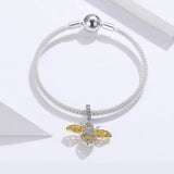 Solid 925 Sterling Silver Crystal Yellow Bee Animal Bracelet