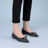 Sarah Casual Pearl Bow Commuter Flats - Charcoal