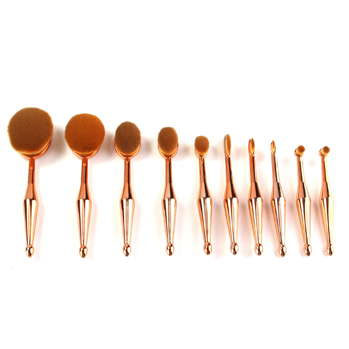 10 Piece Professional Oval Makeup Brush Set All In One Gold