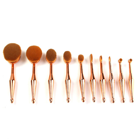 10 Piece Professional Oval Makeup Brush Set All In One Gold