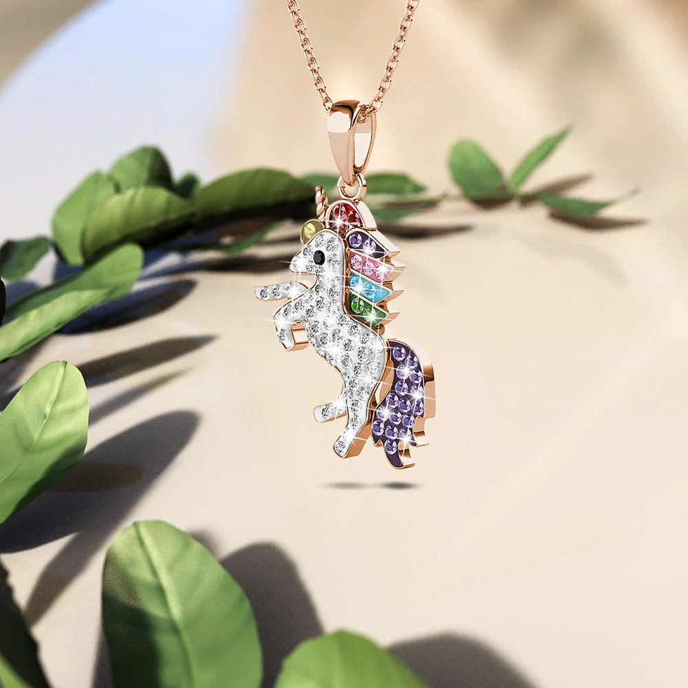 Krystal Couture Rose Gold Chain with Rainbow Unicorn Embellished with SWAROVSKI Crystals