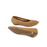 Heart Mesh Knit Pointed Toe Wedge Pumps - Tan