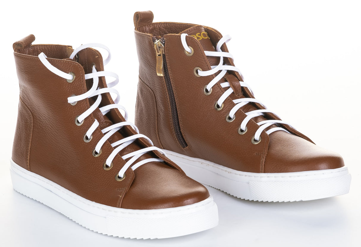 Bosccolo Womens Sneakers With Zipper - Brown/White