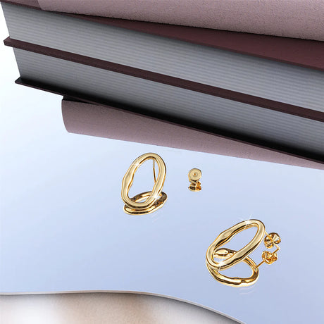 Bullion Gold Ovalicious Stud Gold Layered Earrings