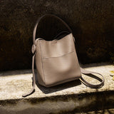 Nalandu Pebbled Leather Bucket Bag - Taupe