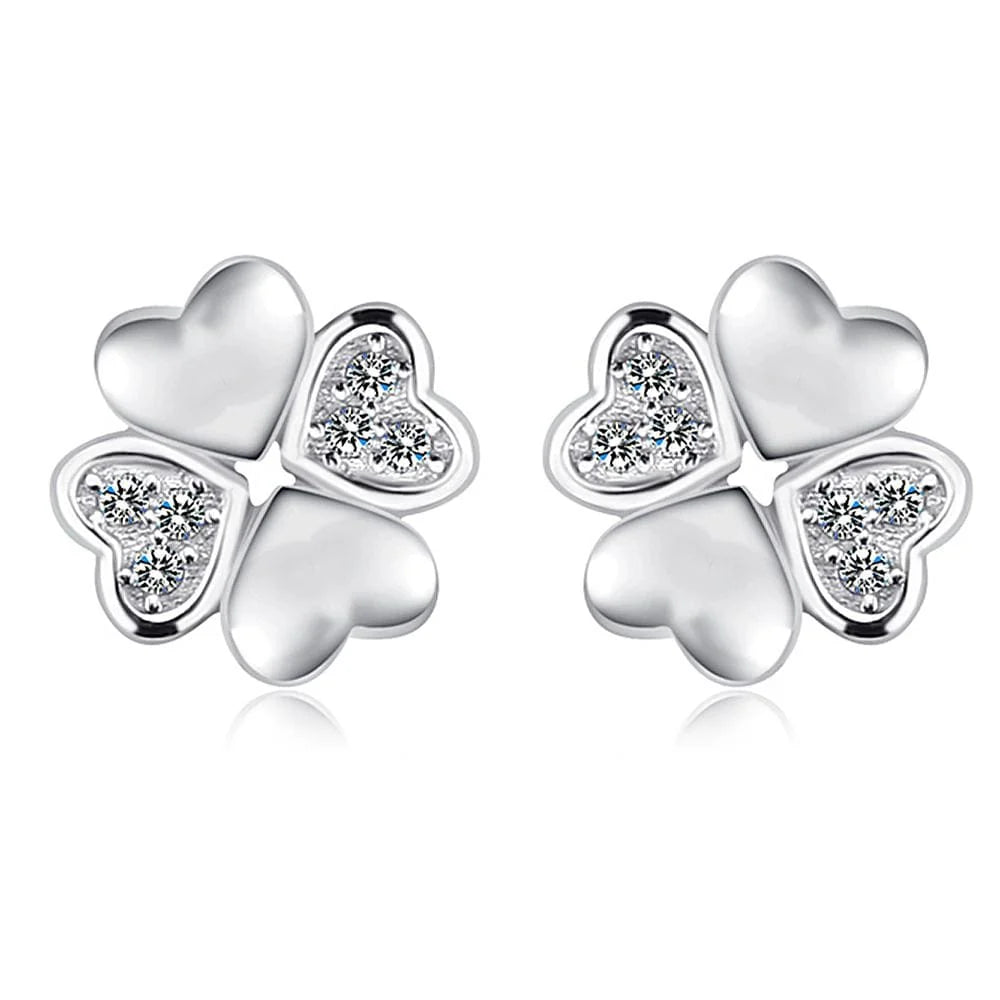 Solid 925 Sterling Silver Heart Petals Studs Earrings