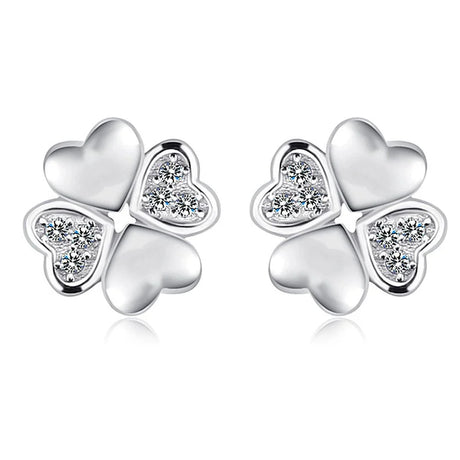 Solid 925 Sterling Silver Heart Petals Studs Earrings