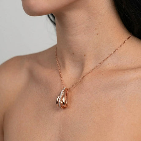 Krystal Couture Sparkly Triple Round Necklace in Rose Gold Adorned with Swarovski Crystals
