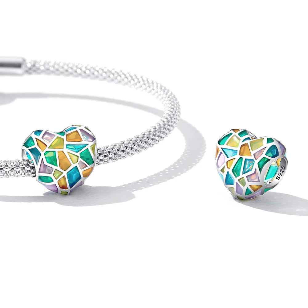Solid 925 Sterling Silver Catholic Stained Glass Heart Charm