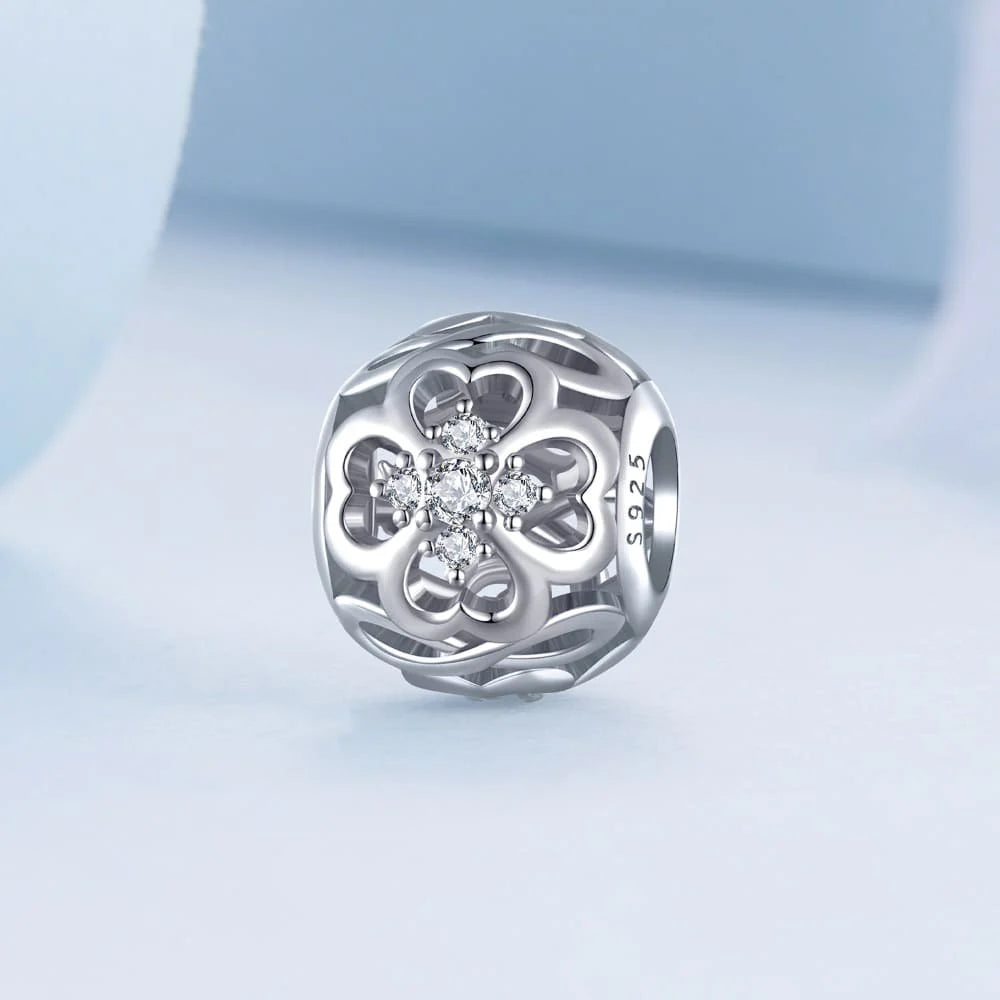 Solid 925 Signature Silver Crystal Clover Charm