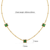 Bullion Gold Square Bezel Station Necklace in Emerald Green