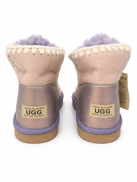 Australian Leather Ugg Mini Leopard Trim Eskimo - Purple - AU7