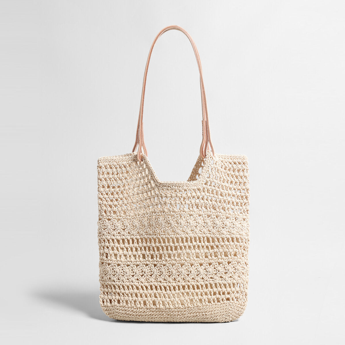 Open-Weave Crochet Tote Bag - Beige