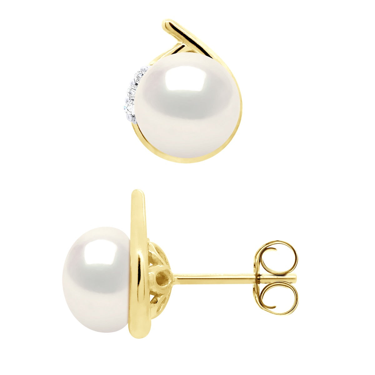 Earrings Surroundings Diamonds 0,03 Cts Yellow Gold - Natural White - Longueur 42 cm
