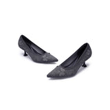 Floral Butterfly Pointed Toe Kitten Heels - Charcoal