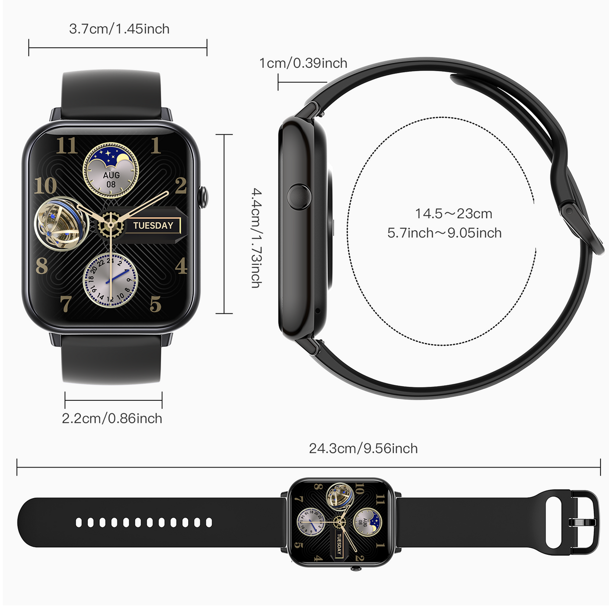 Bluetooth Smart Watch 2.1" Touch Screen Call Heart Rate Blood Pressure BT 5.0 - Black Metal