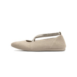 Rhinestone Cross Strap Knit Ballet Flats - Sand