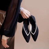 Minimalist Heart Heel Pointed Toe Knit Flats - Black