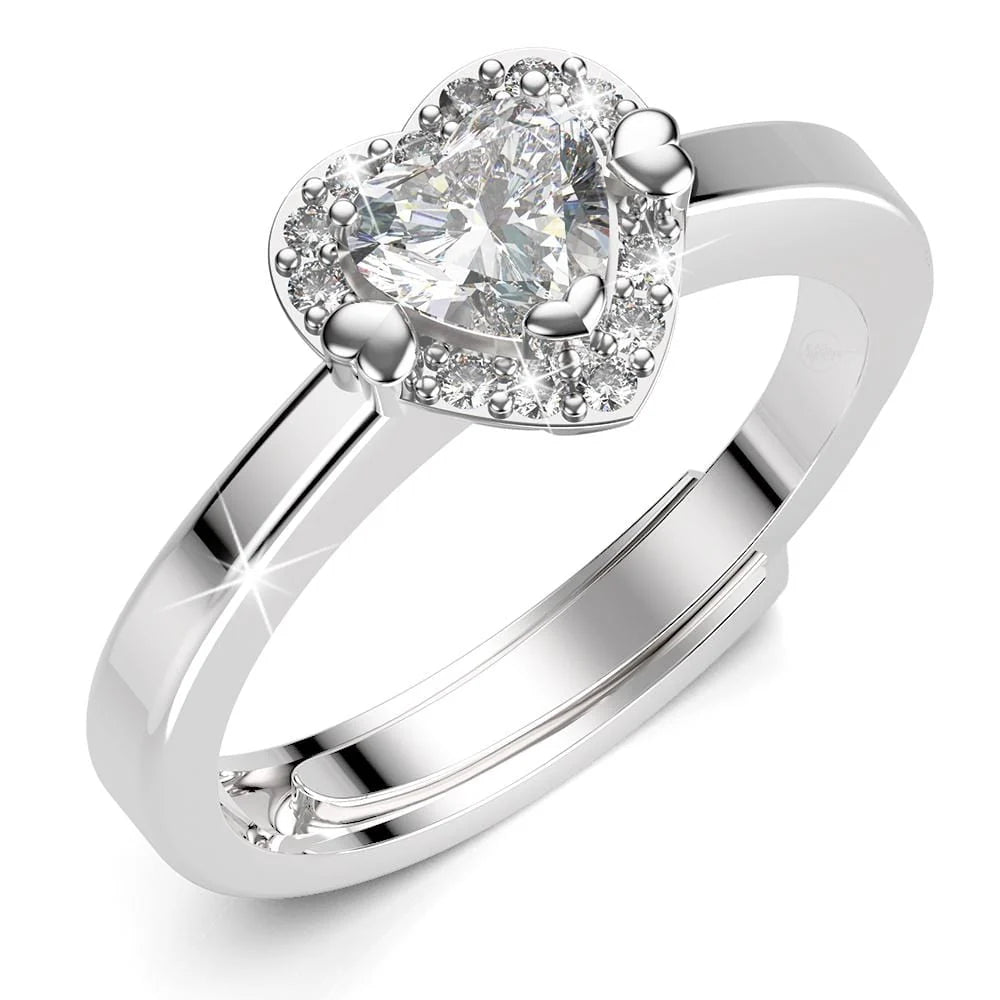 Adjustable Solid 925 Sterling Silver Kindrea Heart Ring