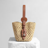 Handwoven Raffia Bucket Bag - Brown