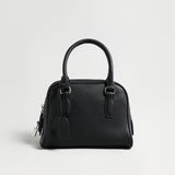 Mini Pebbled Leather Bowling Bag with Padlock Charm - Black
