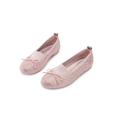 Rhinestone Bow Knit Round Toe Ballet Flats - Pink