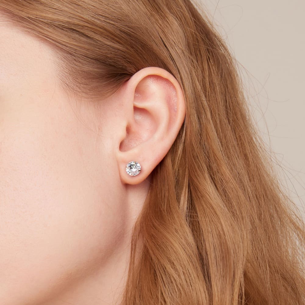 Solid 925 Signature Silver Mary Anne Crystal Stud Earrings In Rose Gold