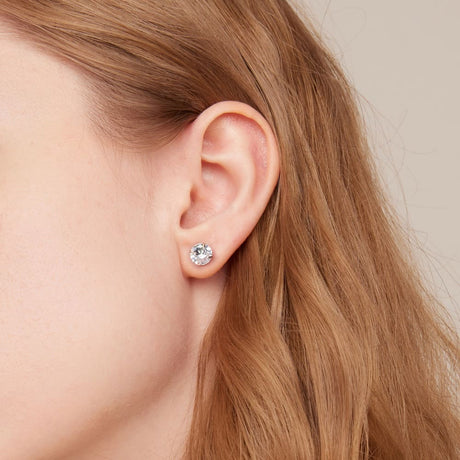 Solid 925 Signature Silver Mary Anne Crystal Stud Earrings In Rose Gold